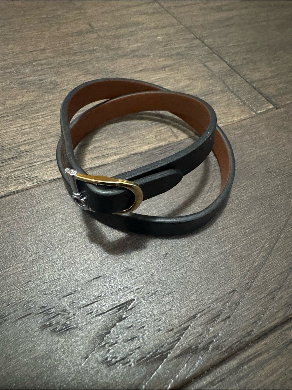 KEEP Collective Black & Brown Leather Double Wrap Bracelet with Gold Buckle